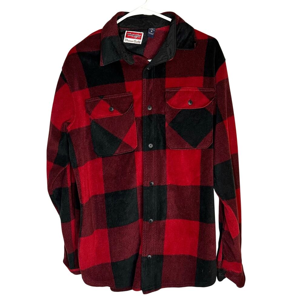Checkered Plaid Red Black Wrangler Button Up Jacket Flannel Shacket Size Medium